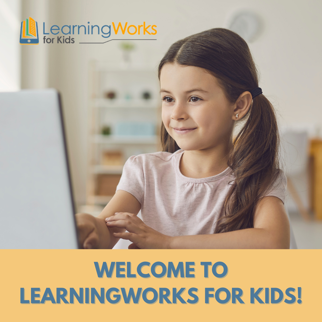 A girl happily looked at her laptop screen during an online session in Learning Works for Kids. 